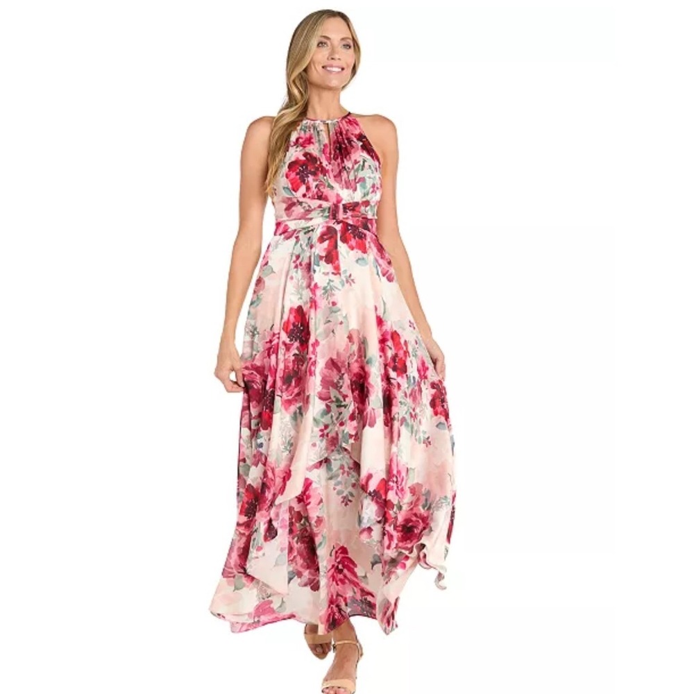 R&M Richards Floral Maxi Dress Womens 6 NEW Rose Halter Gown MSRP $149